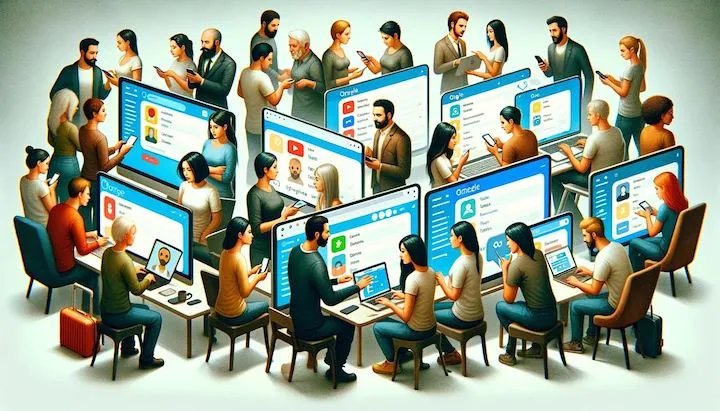 People engaging with different online chat platforms, Omegle alternatives